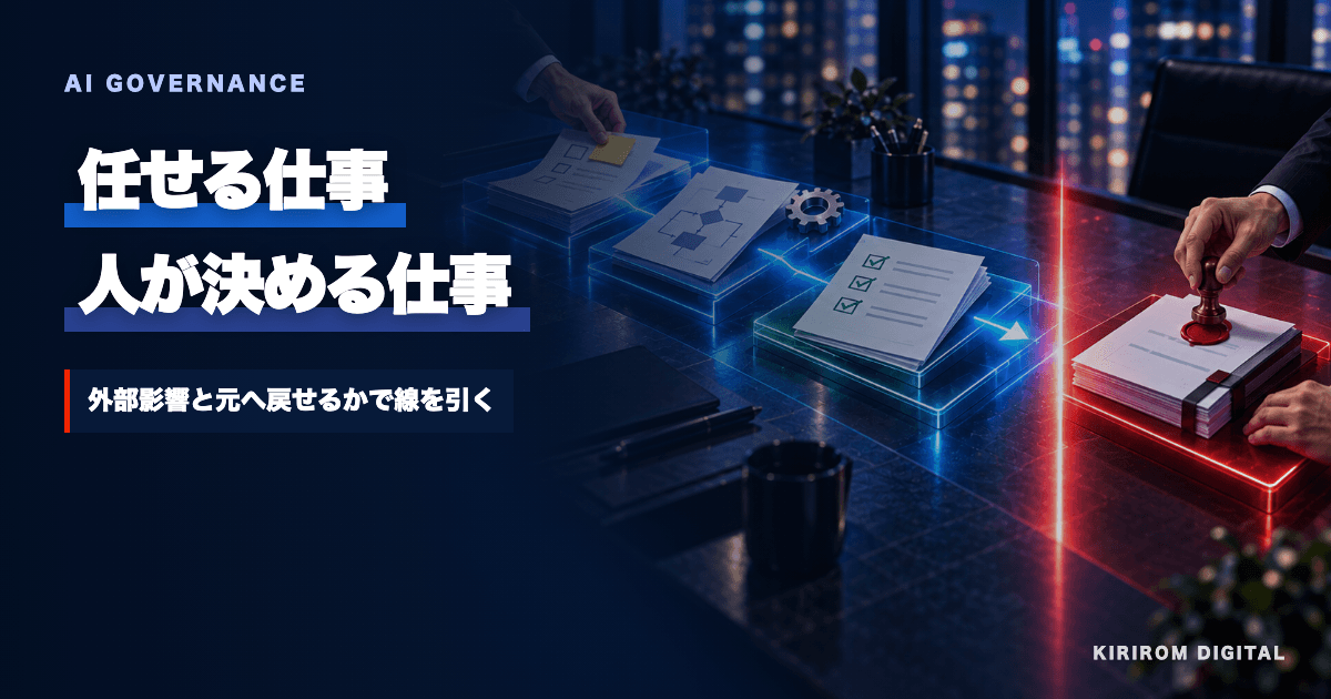 AIが準備した材料を人が承認点で判断する様子を表した生成ビジュアル